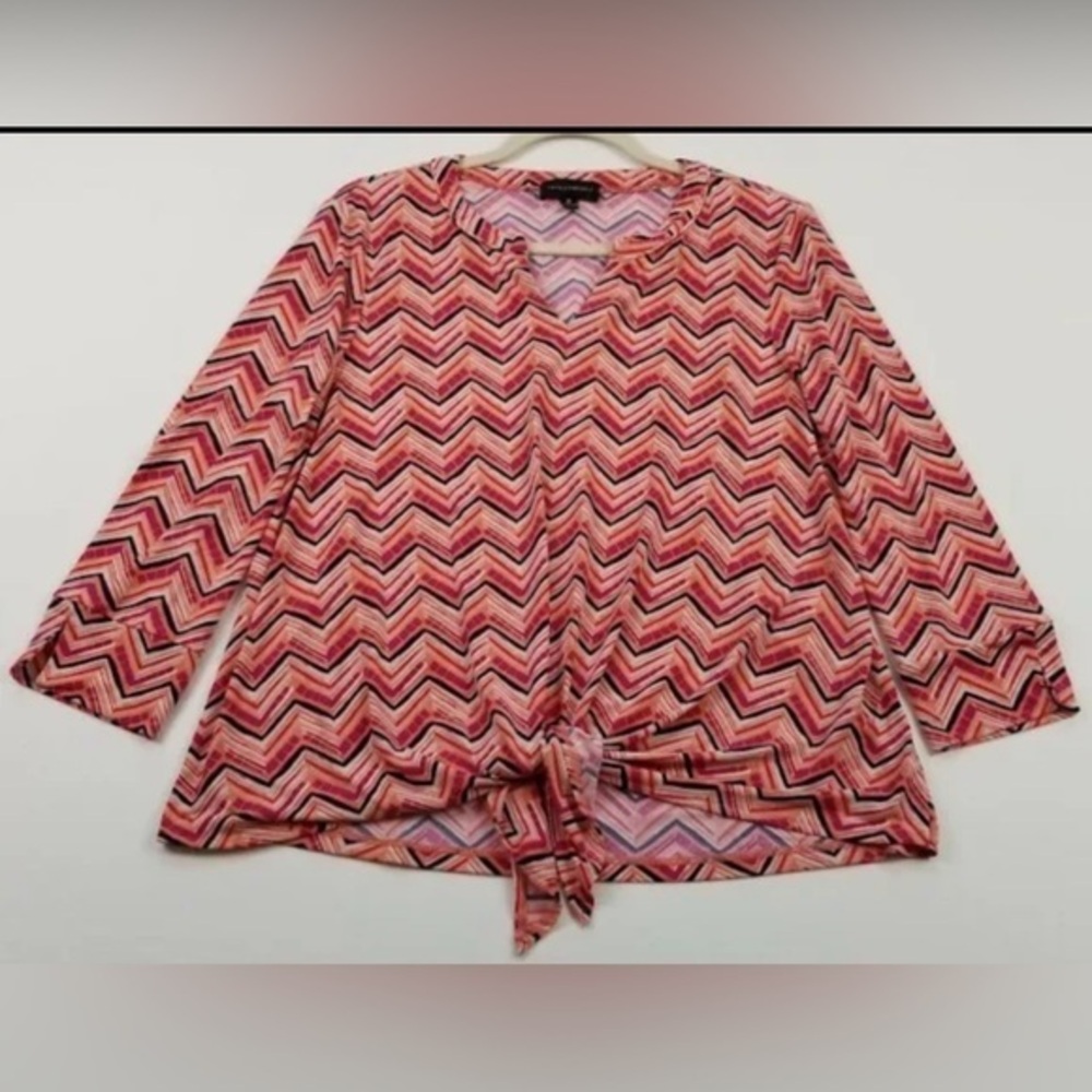 Investments Blouse Women 1X Herringbone Zig Zag 3/4 Sleeves Stretch Top